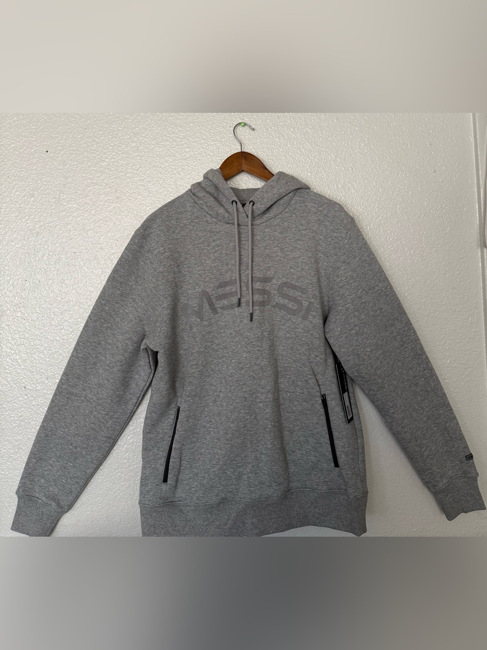 MESSI Men's Gray Hooded Sweatshirt with Subtle Chest Logo size M